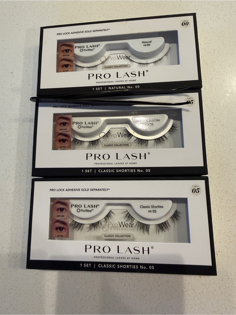 ProWear Classic Shorties False Eyelashes – Black 2 boxes #5 one box #00 + twezer